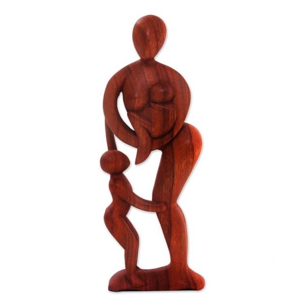 Alternate image for Hand Carved Mother and Child Sculpture Abstract Family