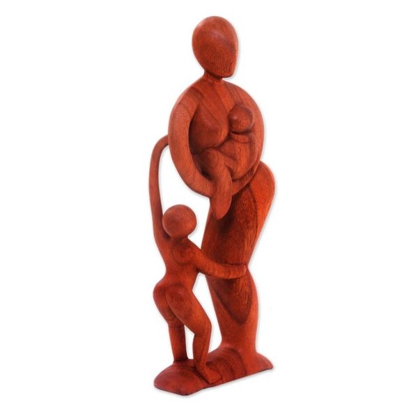 Alternate image for Hand Carved Mother and Child Sculpture Abstract Family