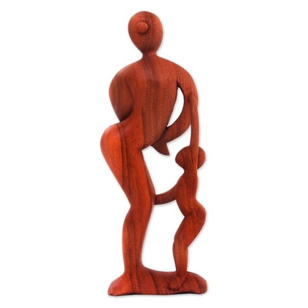 Alternate image for Hand Carved Mother and Child Sculpture Abstract Family