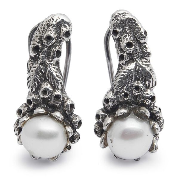 Alternate image for Handmade Pearl and Silver Drop Earrings Coral Reef