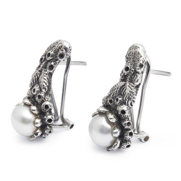 Alternate image for Handmade Pearl and Silver Drop Earrings Coral Reef