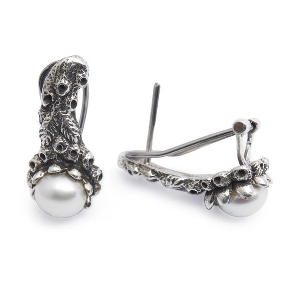Alternate image for Handmade Pearl and Silver Drop Earrings Coral Reef
