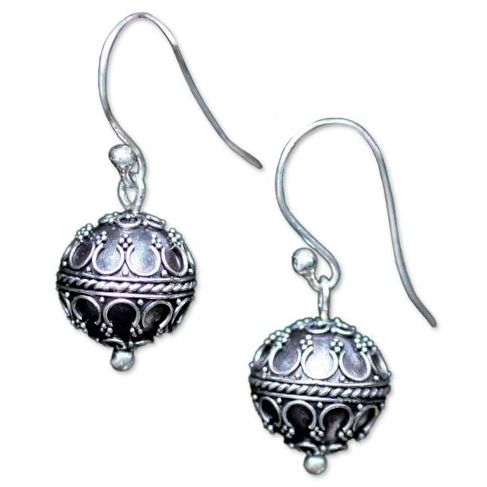 Indonesian Sterling Silver Dangle Earrings 'Exotic Globe'