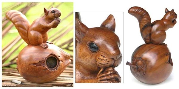 Alternate image for Suar Wood Animal Sculpture Perky Squirrel