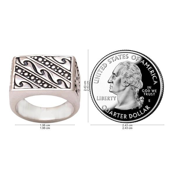 Alternate image for Mens Handmade Sterling Silver and Gold Accent Ring Balinese Surf