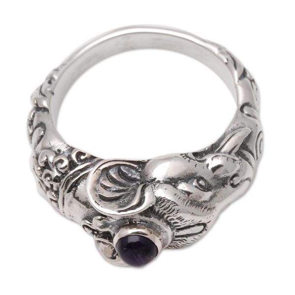 Alternate image for Mens Sterling Silver and Amethyst Ring Balinese Elephant