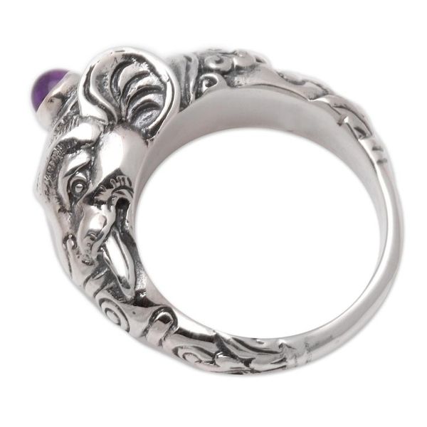 Alternate image for Mens Sterling Silver and Amethyst Ring Balinese Elephant