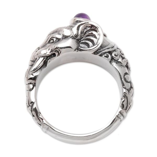 Alternate image for Mens Sterling Silver and Amethyst Ring Balinese Elephant