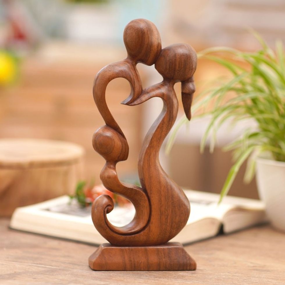 Hand Made Wood Sculpture 'Loving Family'