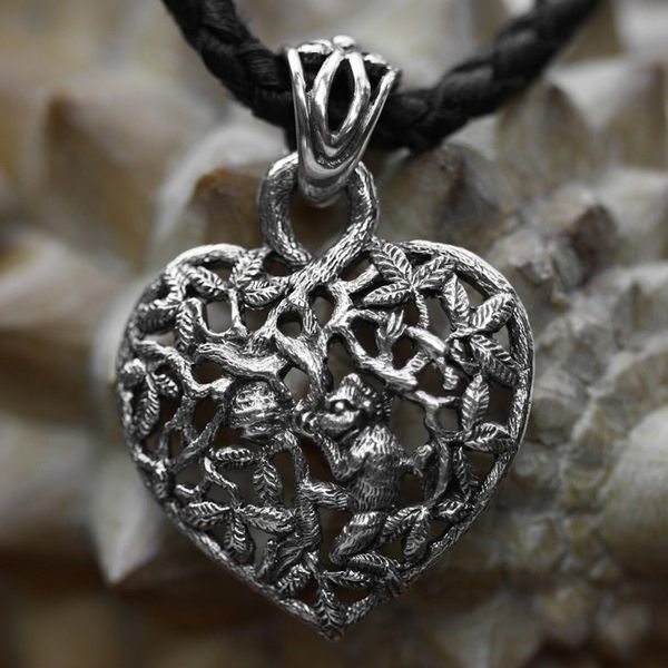 Alternate image for Sterling Silver and Leather Heart Necklace Love of Nature