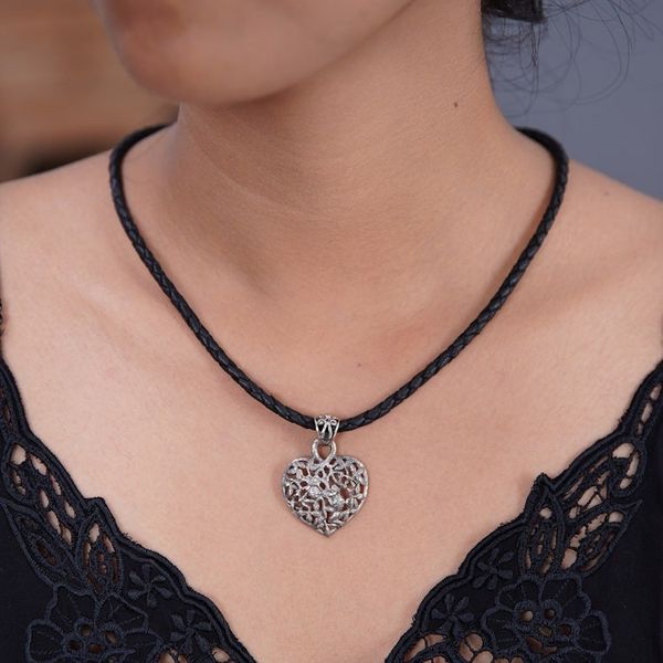 Alternate image for Sterling Silver and Leather Heart Necklace Love of Nature