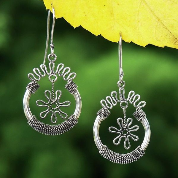 Alternate image for Sterling silver flower earrings Flower Spins