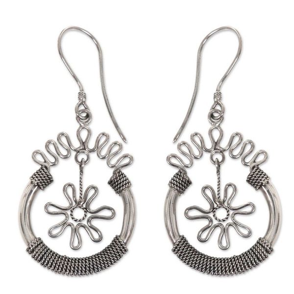 Alternate image for Sterling silver flower earrings Flower Spins