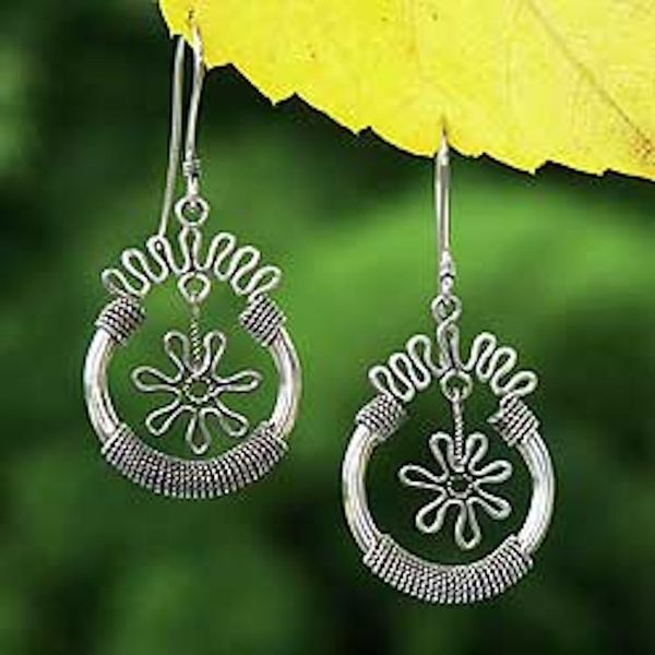 Alternate image for Sterling silver flower earrings Flower Spins
