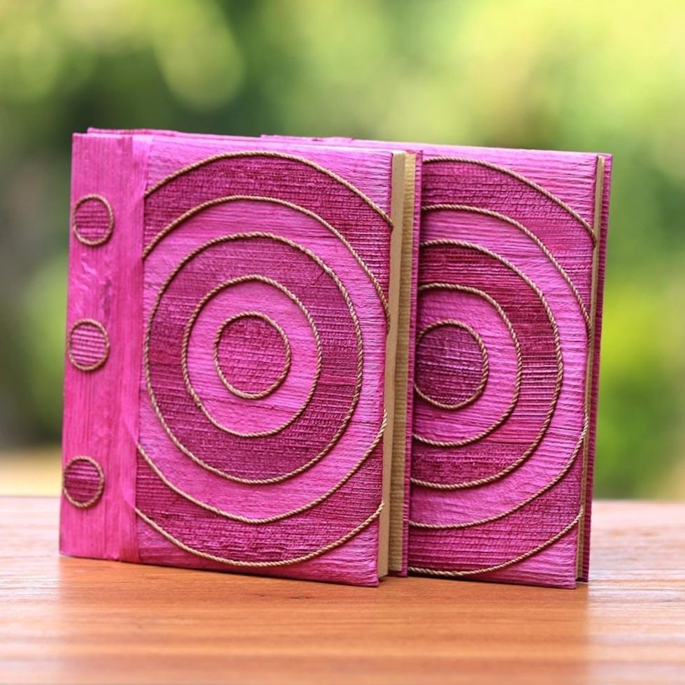 Pink Handmade Natural Fiber Notebooks Pair 'Hypnotic Rose'