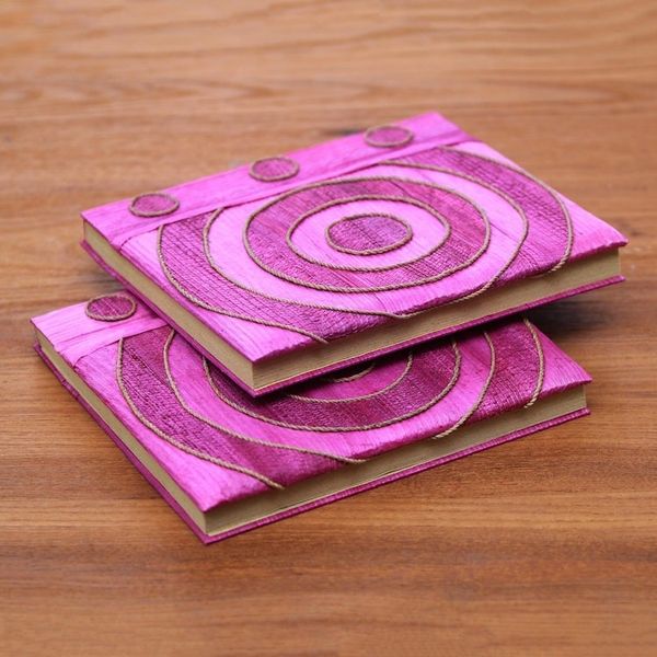 Alternate image for Pink Handmade Natural Fiber Notebooks Pair Hypnotic Rose