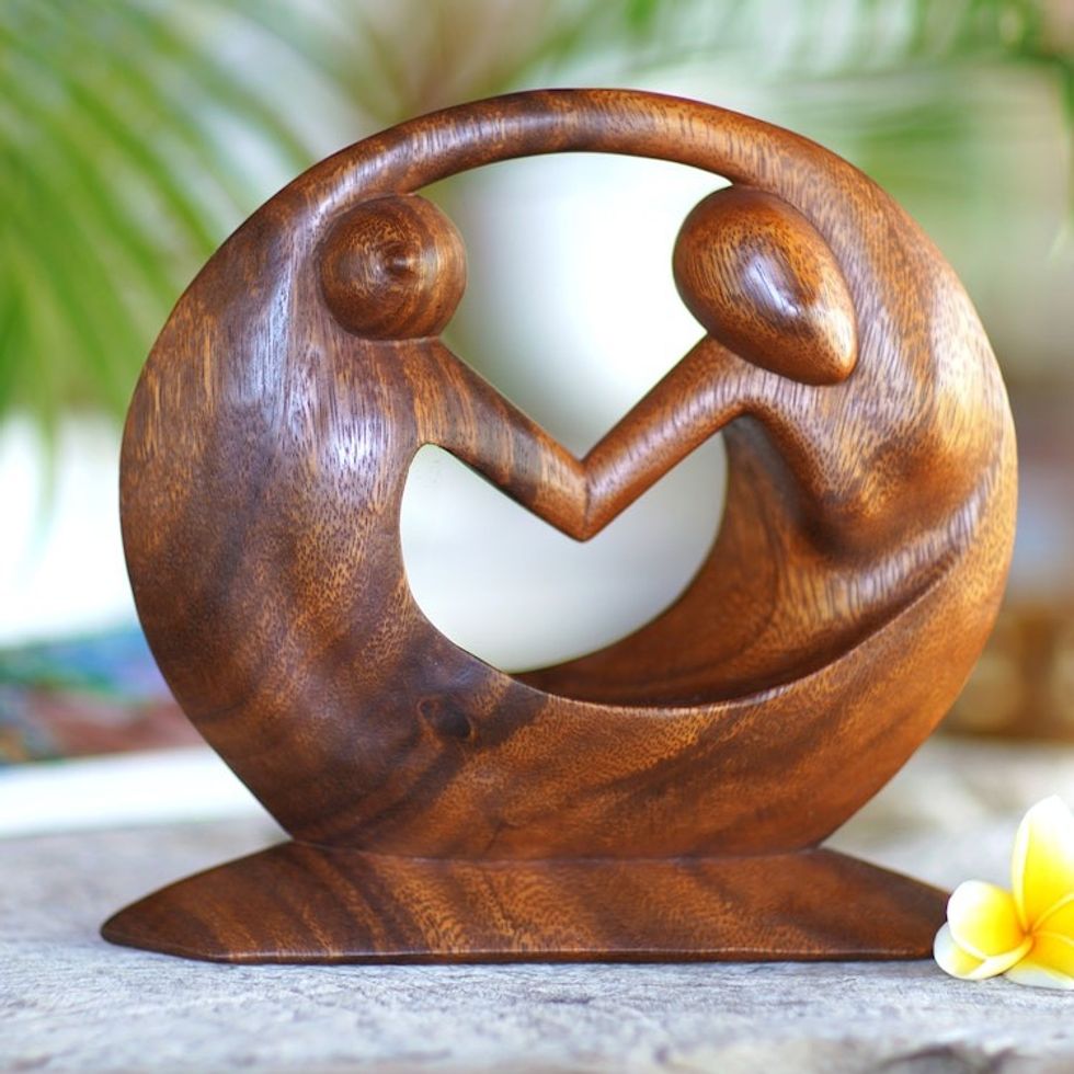Hand Carved Suar Wood Sculpture 'World Peace'