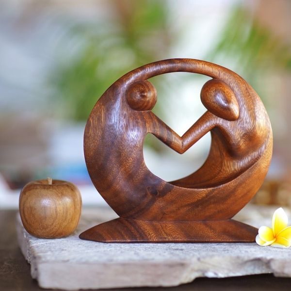 Alternate image for Hand Carved Suar Wood Sculpture World Peace