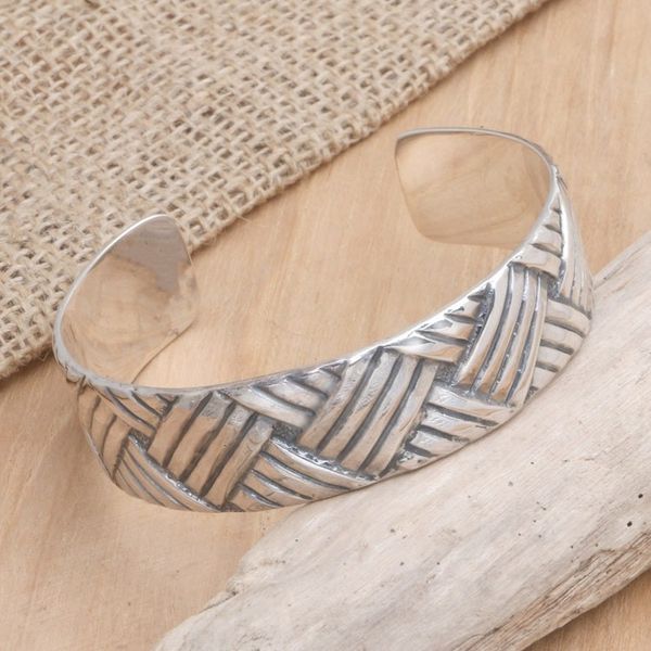 Alternate image for Sterling silver cuff bracelet Bamboo Weave