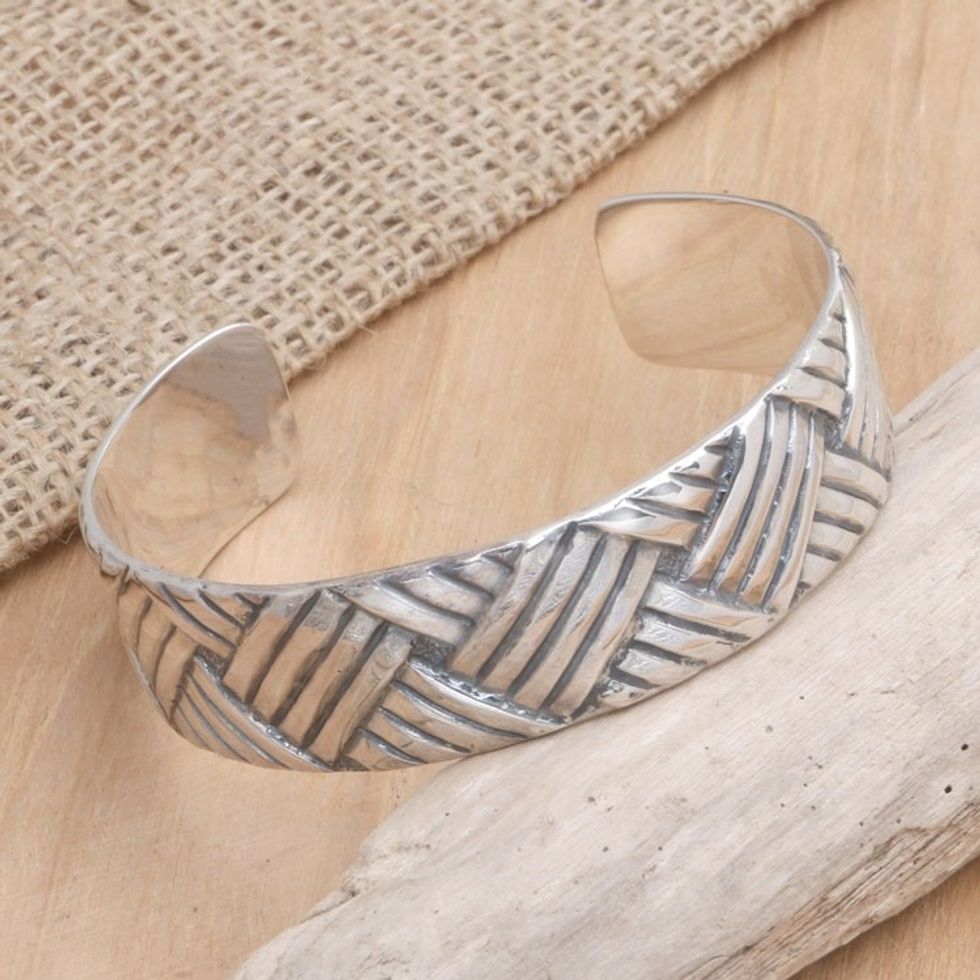 Sterling silver cuff bracelet 'Bamboo Weave'