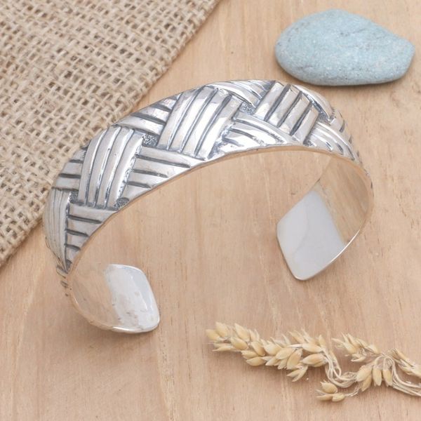Alternate image for Sterling silver cuff bracelet Bamboo Weave