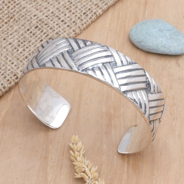 Alternate image for Sterling silver cuff bracelet Bamboo Weave