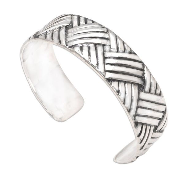 Alternate image for Sterling silver cuff bracelet Bamboo Weave