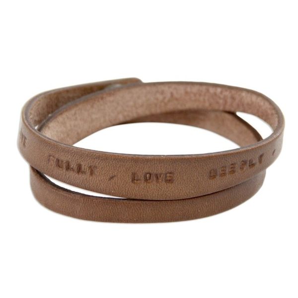 Alternate image for Unique Inspirational Leather Wrap Bracelet Live Fully in Brown