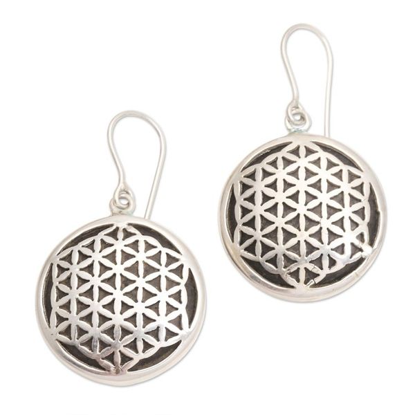 Alternate image for Hand Crafted Sterling Silver Dangle Earrings Flower of Life