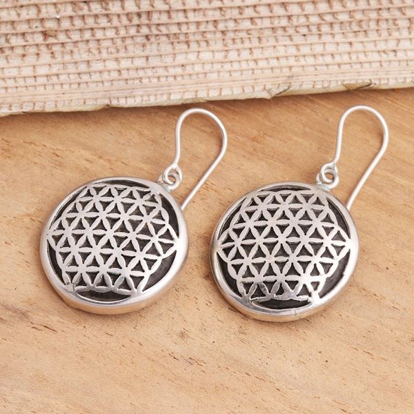 Alternate image for Hand Crafted Sterling Silver Dangle Earrings Flower of Life