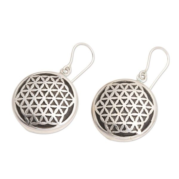 Alternate image for Hand Crafted Sterling Silver Dangle Earrings Flower of Life