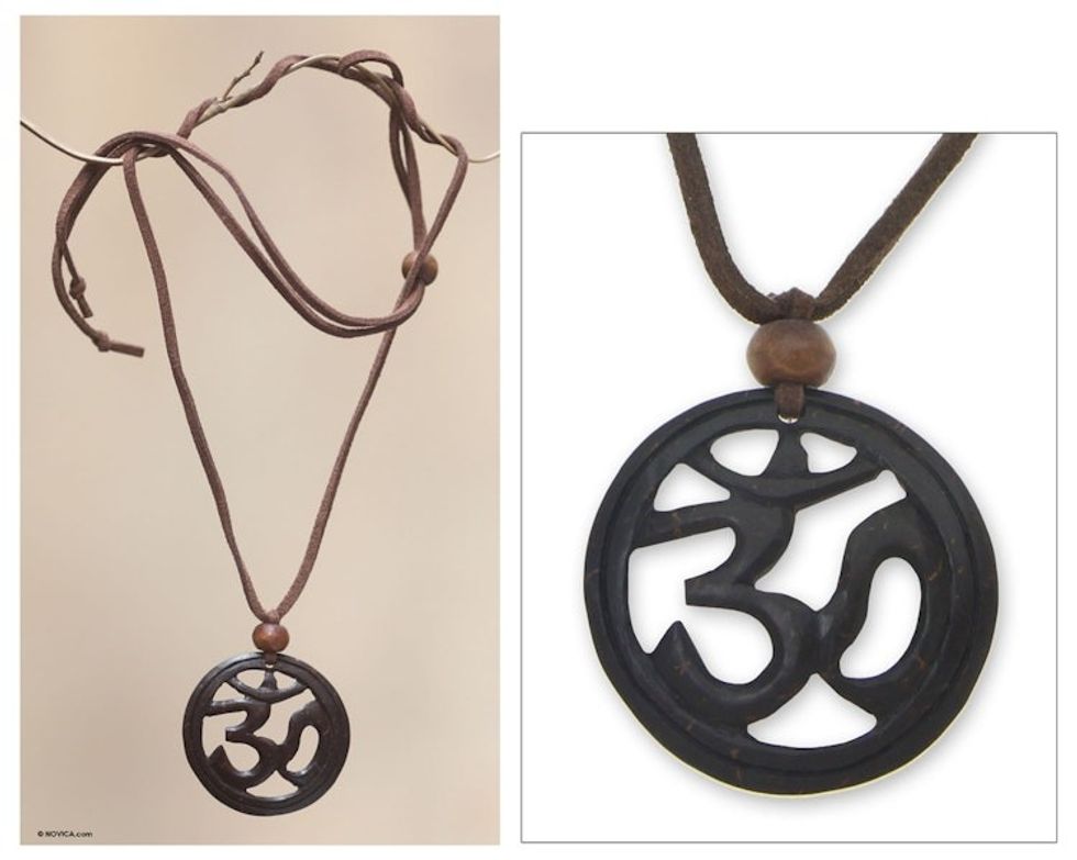 Inspirational Coconut Shell Pendant Necklace 'Java Yoga'