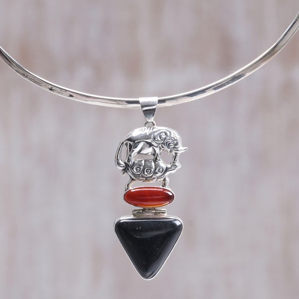 Alternate image for Hand Crafted Sterling Silver and Carnelian Necklace Elephant