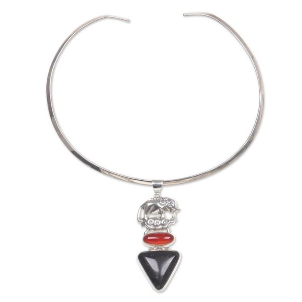 Alternate image for Hand Crafted Sterling Silver and Carnelian Necklace Elephant