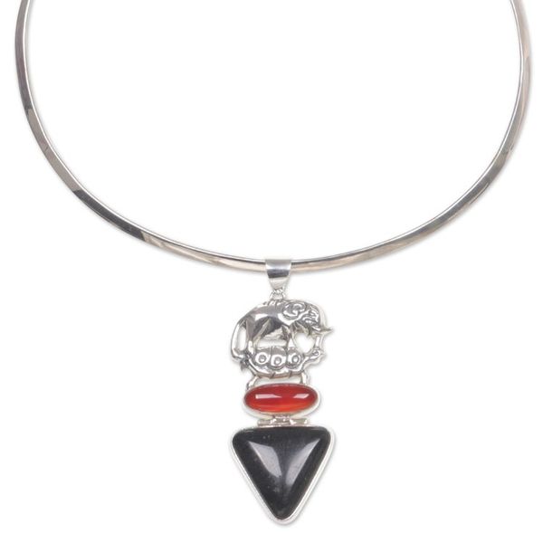 Alternate image for Hand Crafted Sterling Silver and Carnelian Necklace Elephant