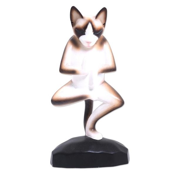 Alternate image for Wood sculpture Vrkasana Yoga Cat
