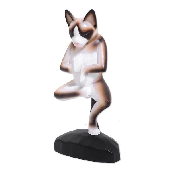 Alternate image for Wood sculpture Vrkasana Yoga Cat