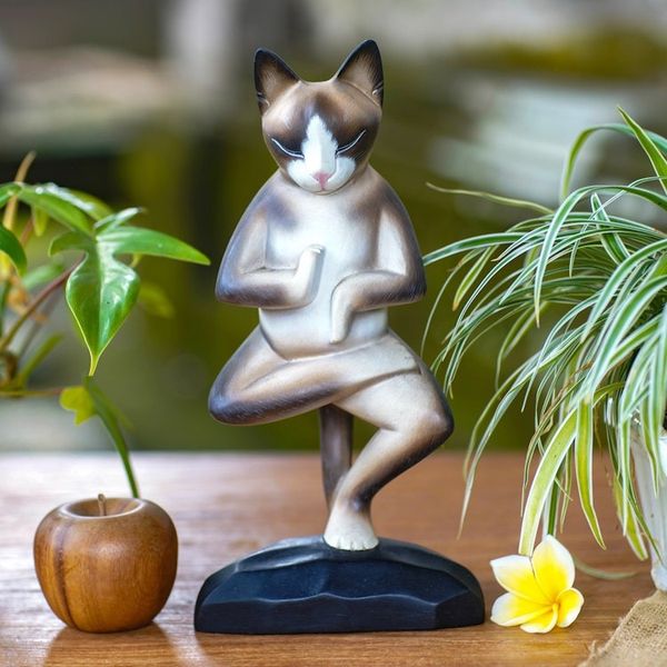 Alternate image for Wood sculpture Vrkasana Yoga Cat