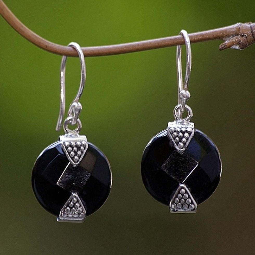 Onyx Sterling Silver Dangle Earrings from Indonesia 'Sylph'