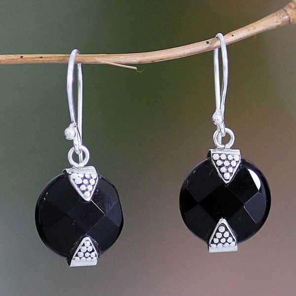 Alternate image for Onyx Sterling Silver Dangle Earrings from Indonesia Sylph