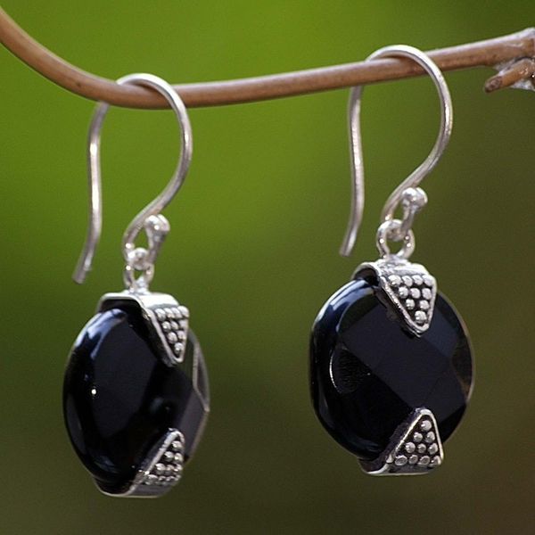 Alternate image for Onyx Sterling Silver Dangle Earrings from Indonesia Sylph