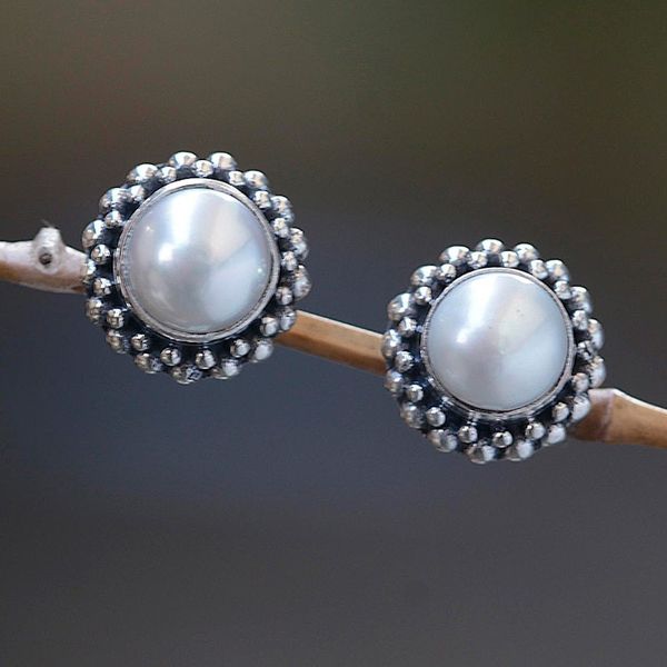Alternate image for Bridal Cultured Pearl and Sterling Silver Stud Earrings Discernment