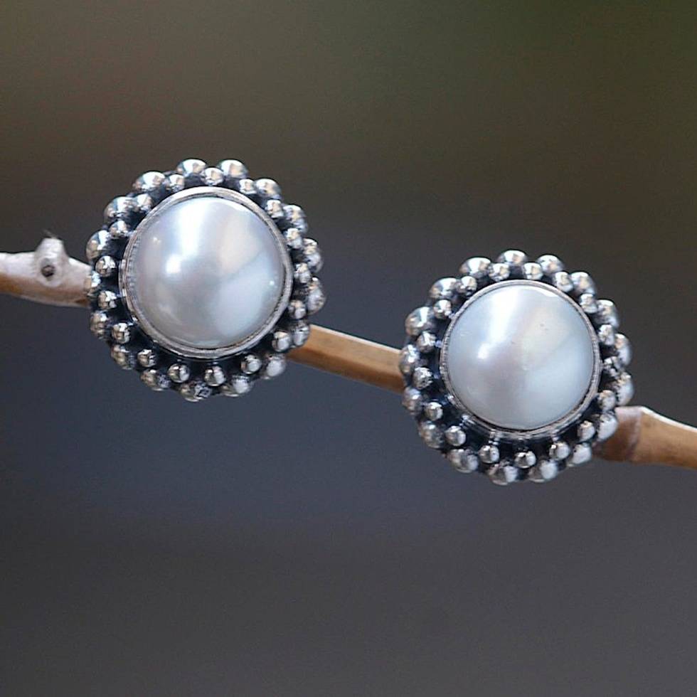 Bridal Cultured Pearl and Sterling Silver Stud Earrings 'Discernment'