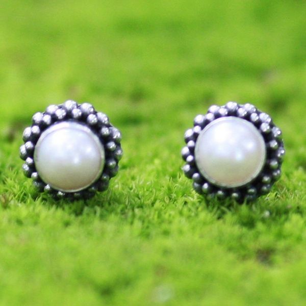 Alternate image for Bridal Cultured Pearl and Sterling Silver Stud Earrings Discernment