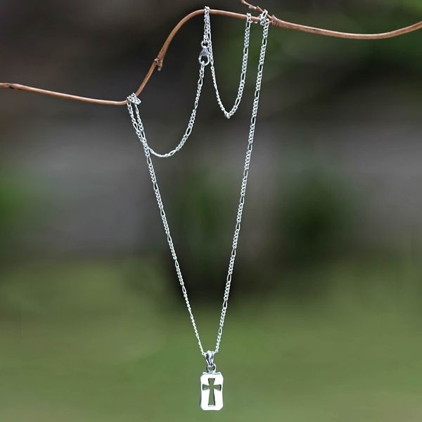 Alternate image for Unique Mens Sterling Silver Cross Necklace Believer