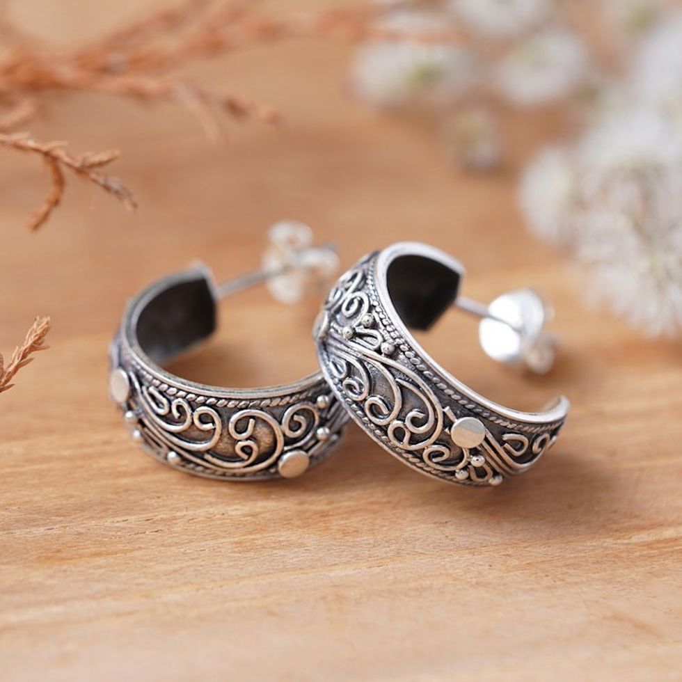 Silver half hoop earrings 'Eden'