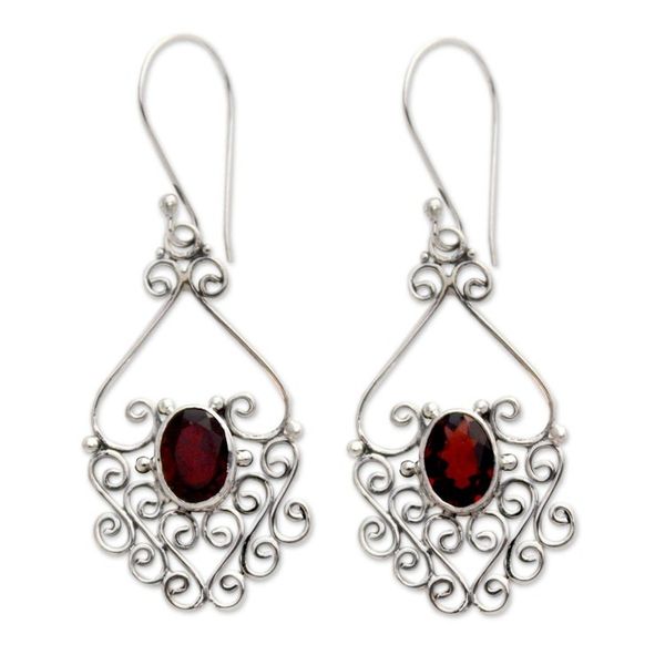 Alternate image for Sterling Silver and Garnet Dangle Earrings Bali Dynasty