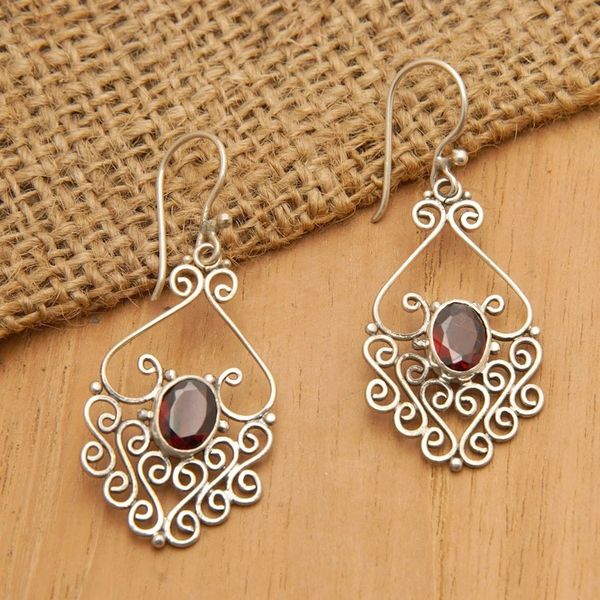 Alternate image for Sterling Silver and Garnet Dangle Earrings Bali Dynasty