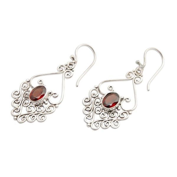 Alternate image for Sterling Silver and Garnet Dangle Earrings Bali Dynasty