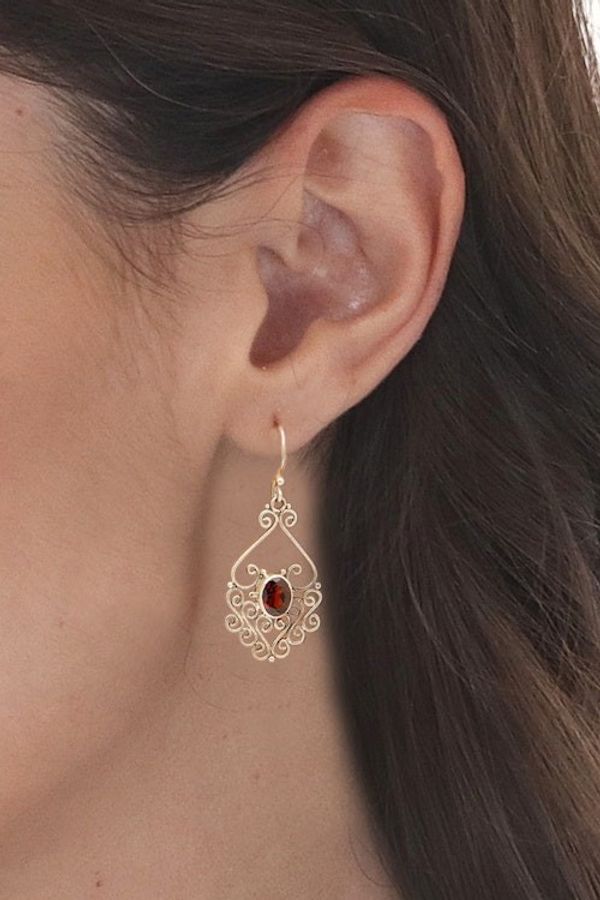 Alternate image for Sterling Silver and Garnet Dangle Earrings Bali Dynasty